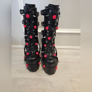 YRU black boots with spikes and roses size 5